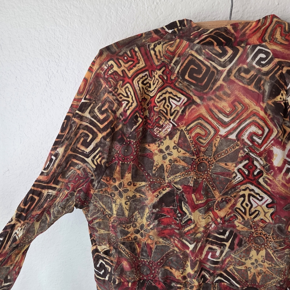 Chicos Silk Sheer Blouse Plus Size2 Sheer V-Neck Abstract Long Sleeve Top - Picture 10 of 14
